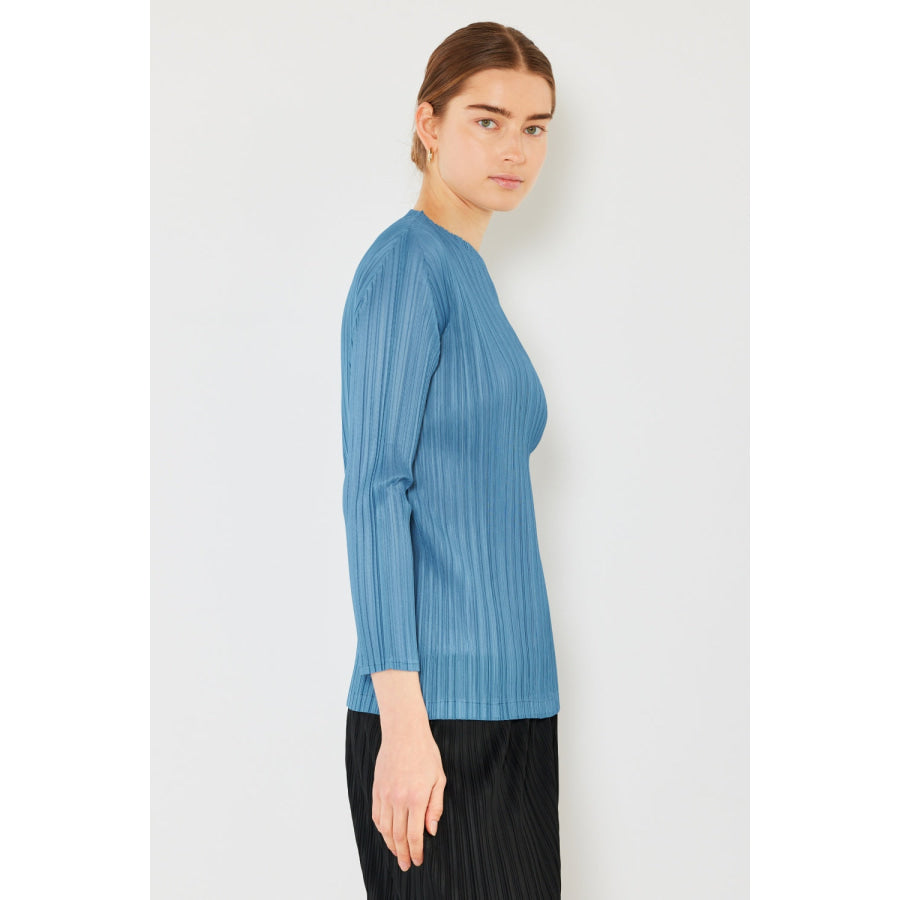 Marina West Swim Pleated Long Sleeve Boatneck Top Apparel and Accessories
