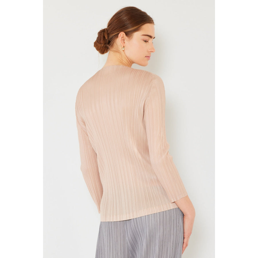 Marina West Swim Pleated Long Sleeve Boatneck Top Apparel and Accessories