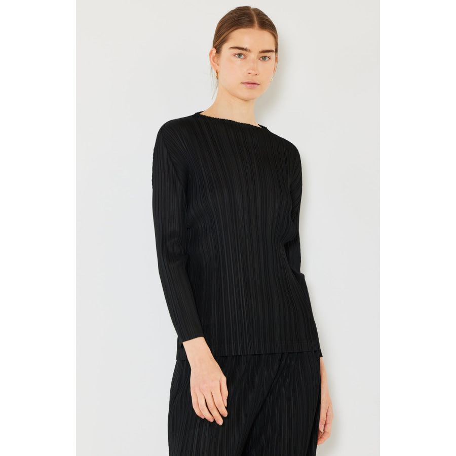 Marina West Swim Pleated Long Sleeve Boatneck Top Black / S/M Apparel and Accessories