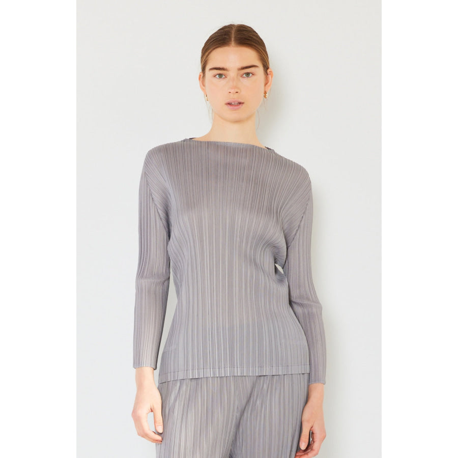Marina West Swim Pleated Long Sleeve Boatneck Top Gray / S/M Apparel and Accessories