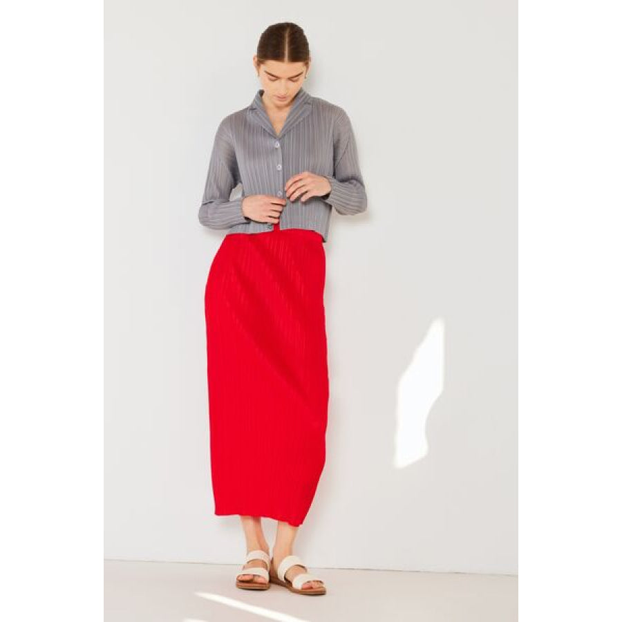 Marina West Swim Pleated Midi Pencil Skirt Red / S Apparel and Accessories
