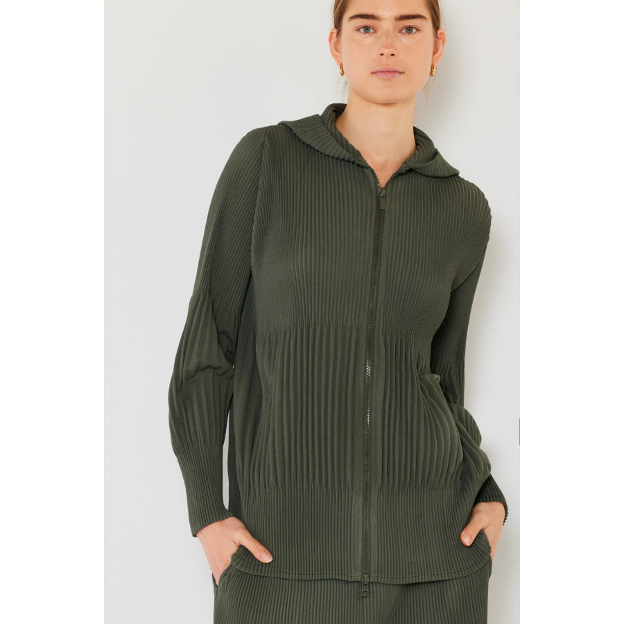 Marina West Swim Pleated Unisex Plisse Jacket with 2 Way Zipper Army Green / S Apparel and Accessories