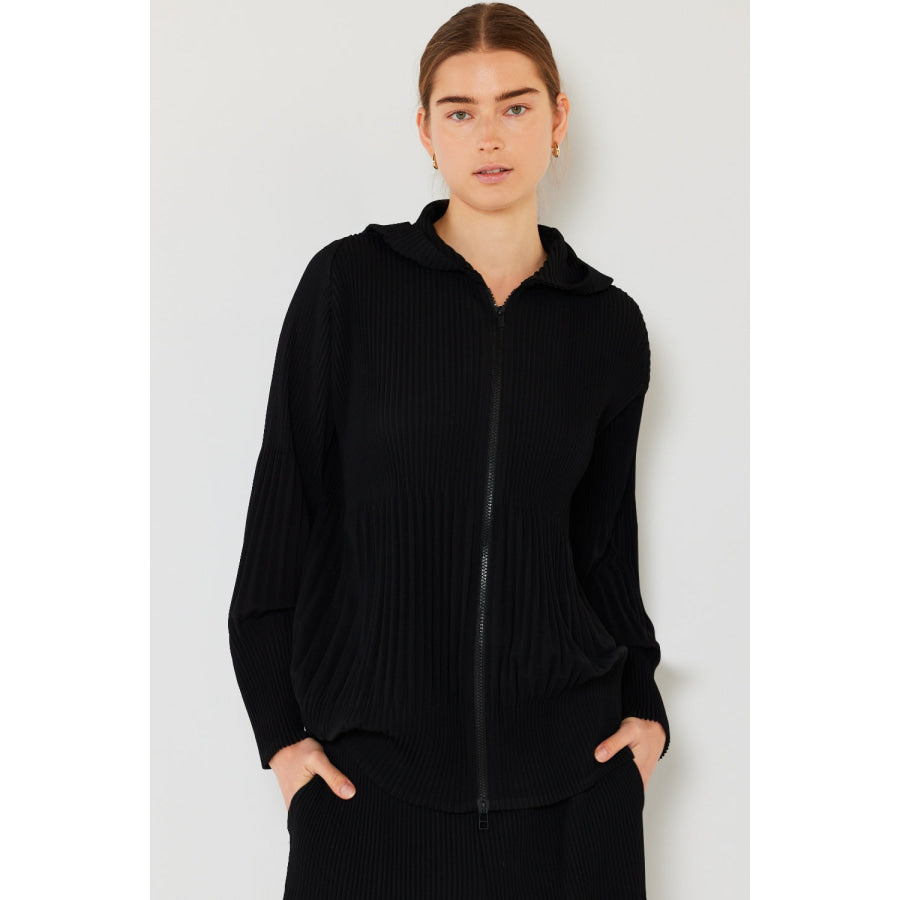 Marina West Swim Pleated Unisex Plisse Jacket with 2 Way Zipper Black / S Apparel and Accessories