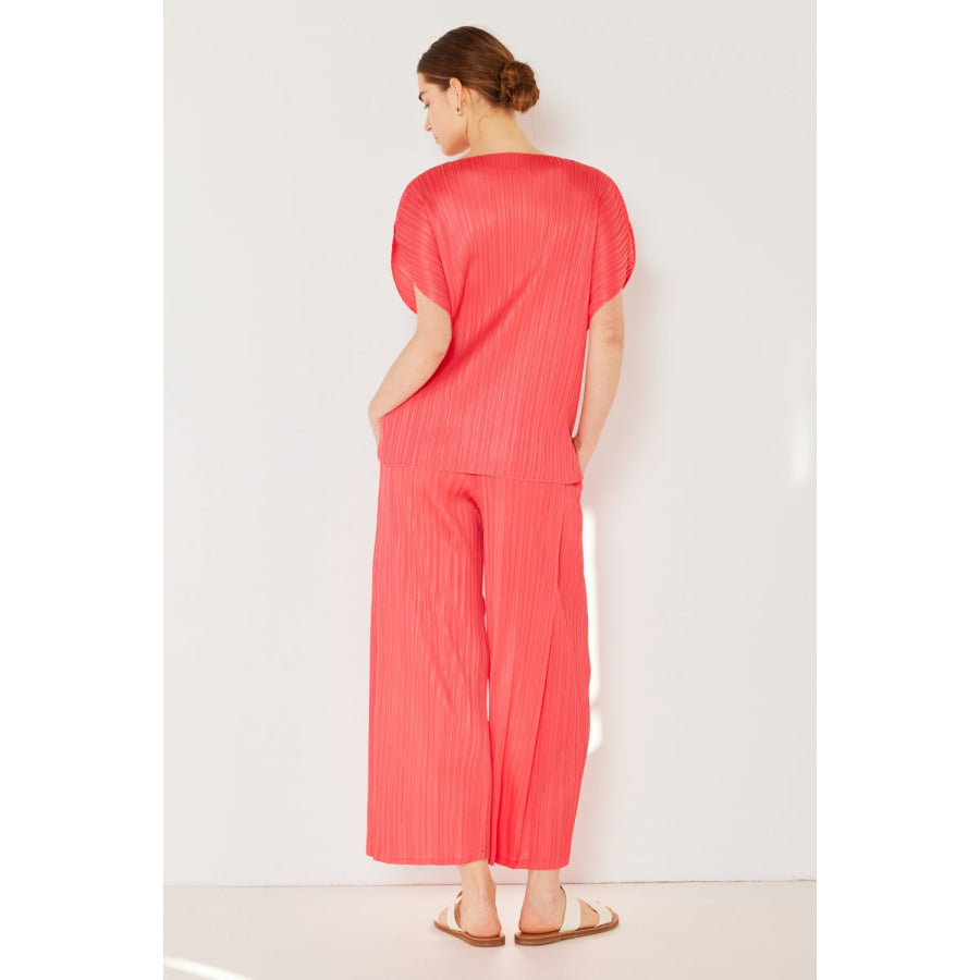 Marina West Swim Pleated Wide - Leg Pants with Side Pleat Detail Rubine Red / S Apparel and Accessories