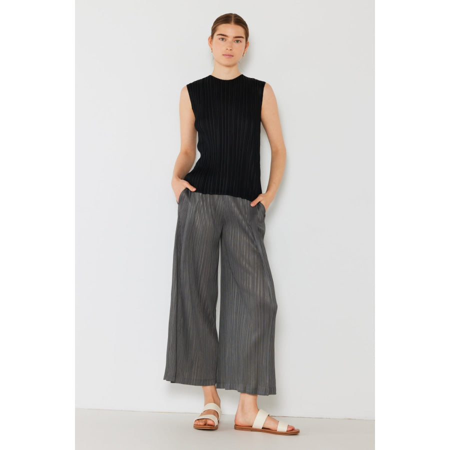 Marina West Swim Pleated Wide - Leg Pants with Side Pleat Detail Deep Gray / S Apparel and Accessories