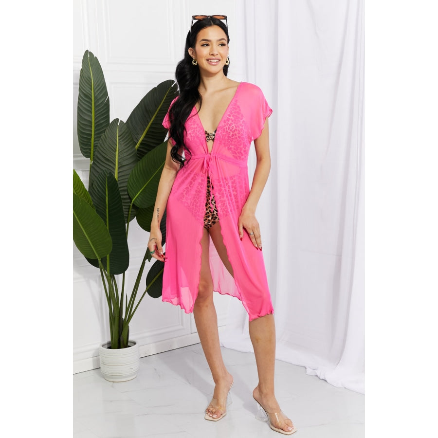 Marina West Swim Pool Day Mesh Tie-Front Cover-Up Fuchsia Pink / One Size