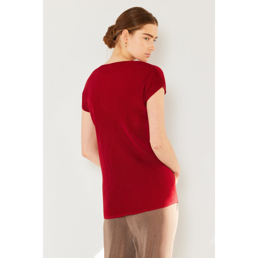 Marina West Swim Rib Pleated Cap Sleeve Top Maroon Red / S/M Apparel and Accessories