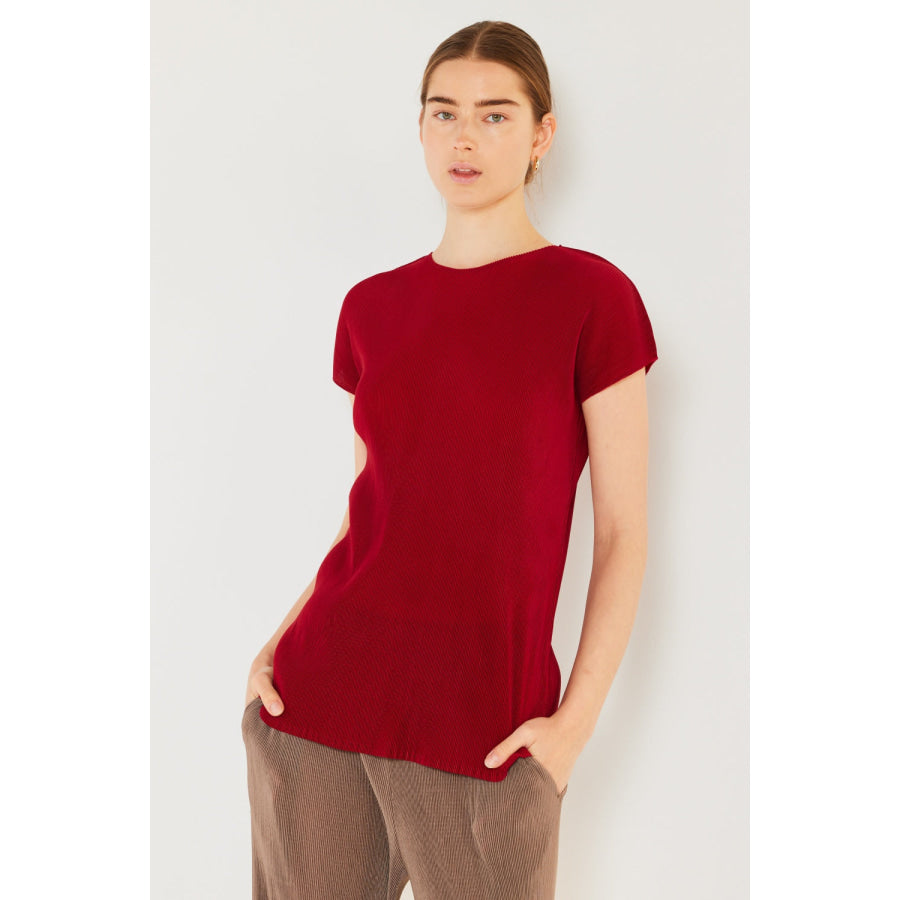 Marina West Swim Rib Pleated Cap Sleeve Top Maroon Red / S/M Apparel and Accessories