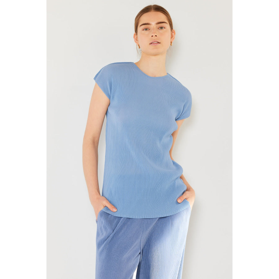 Marina West Swim Rib Pleated Cap Sleeve Top Periwinkle / S/M Apparel and Accessories