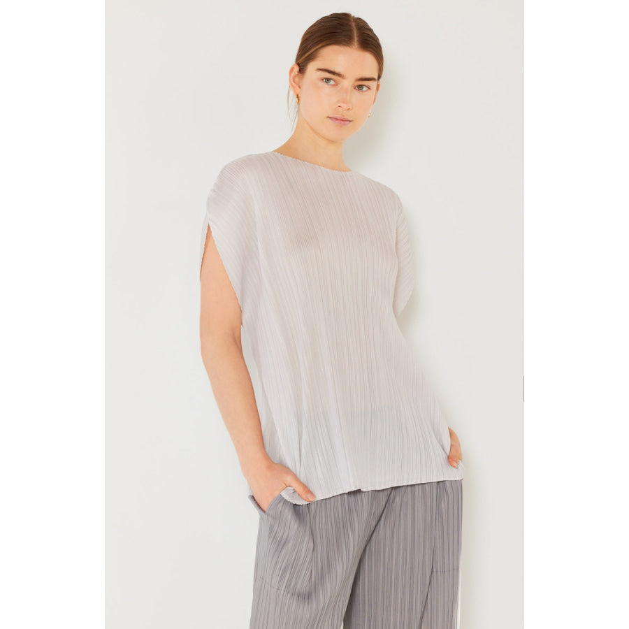Marina West Swim Rib Pleated Oversized Dolman Sleeve Top Light Gray / One Size Apparel and Accessories