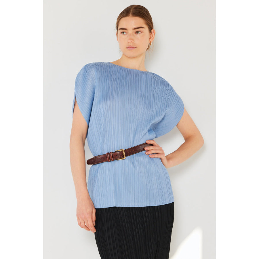Marina West Swim Rib Pleated Oversized Dolman Sleeve Top Periwinkle / One Size Apparel and Accessories