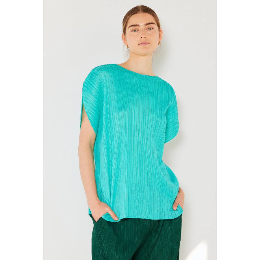 Marina West Swim Rib Pleated Oversized Dolman Sleeve Top Turq Green / One Size Apparel and Accessories