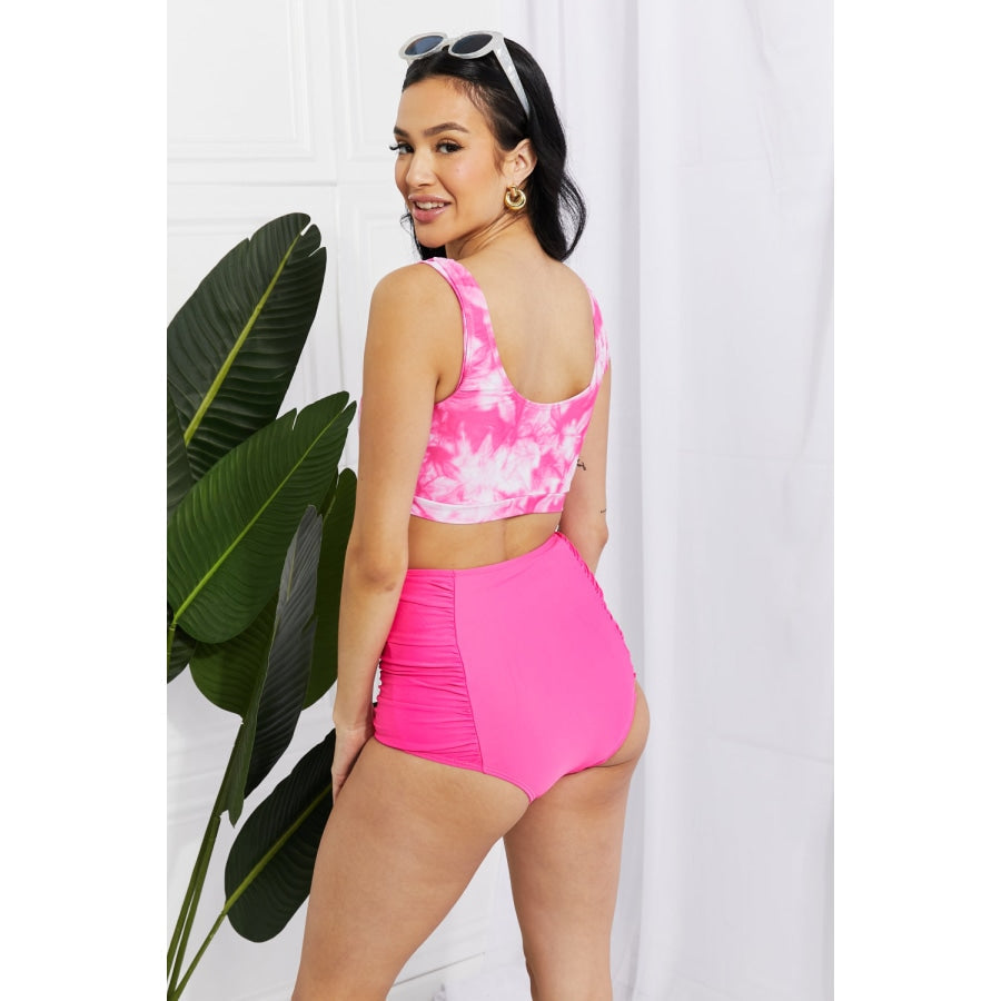 Marina West Swim Sanibel Crop Swim Top and Ruched Bottoms Set in Pink Hot Pink / S