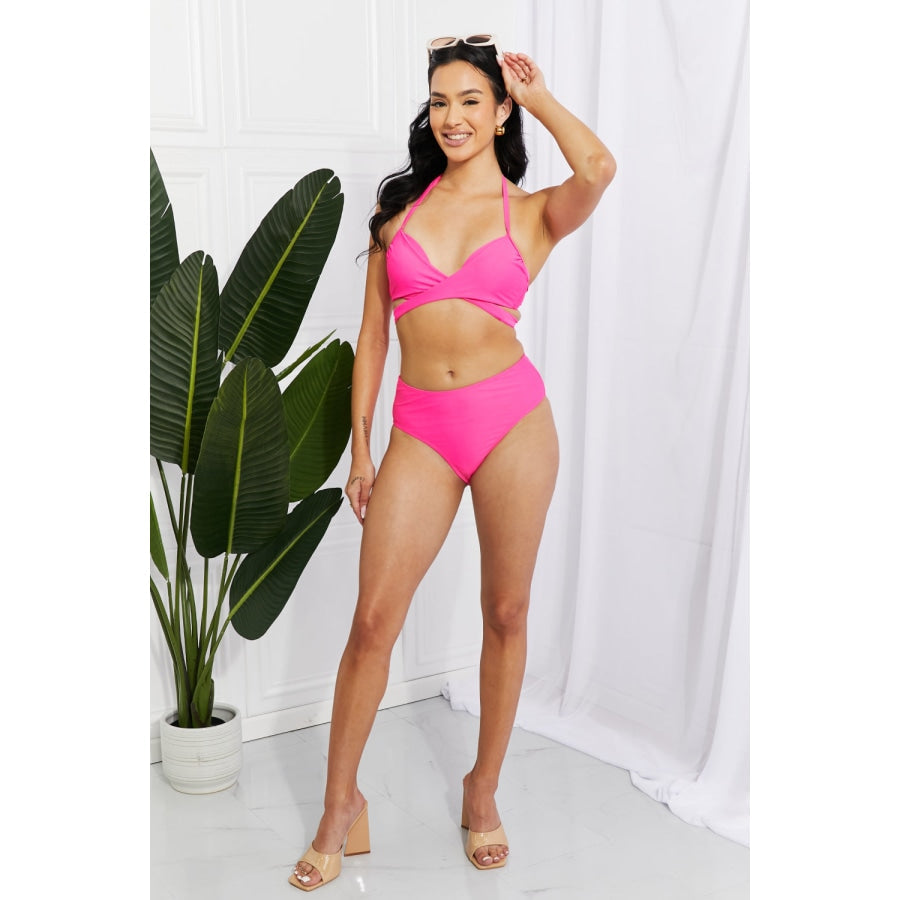 Marina West Swim Summer Splash Halter Bikini Set in Pink