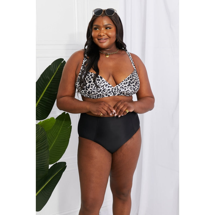 Marina West Swim Take A Dip Twist High-Rise Bikini in Leopard