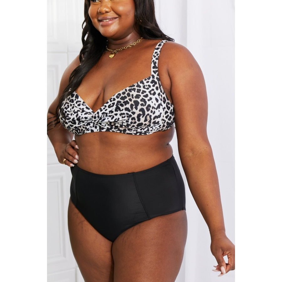 Marina West Swim Take A Dip Twist High-Rise Bikini in Leopard