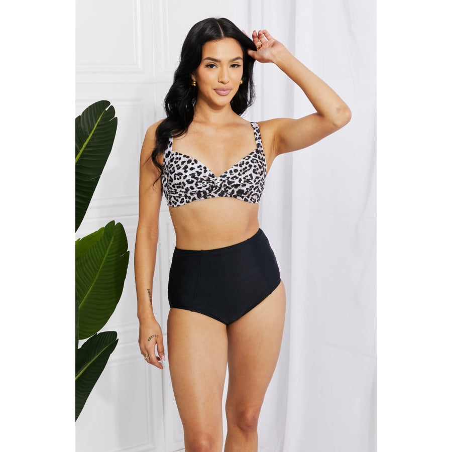 Marina West Swim Take A Dip Twist High-Rise Bikini in Leopard