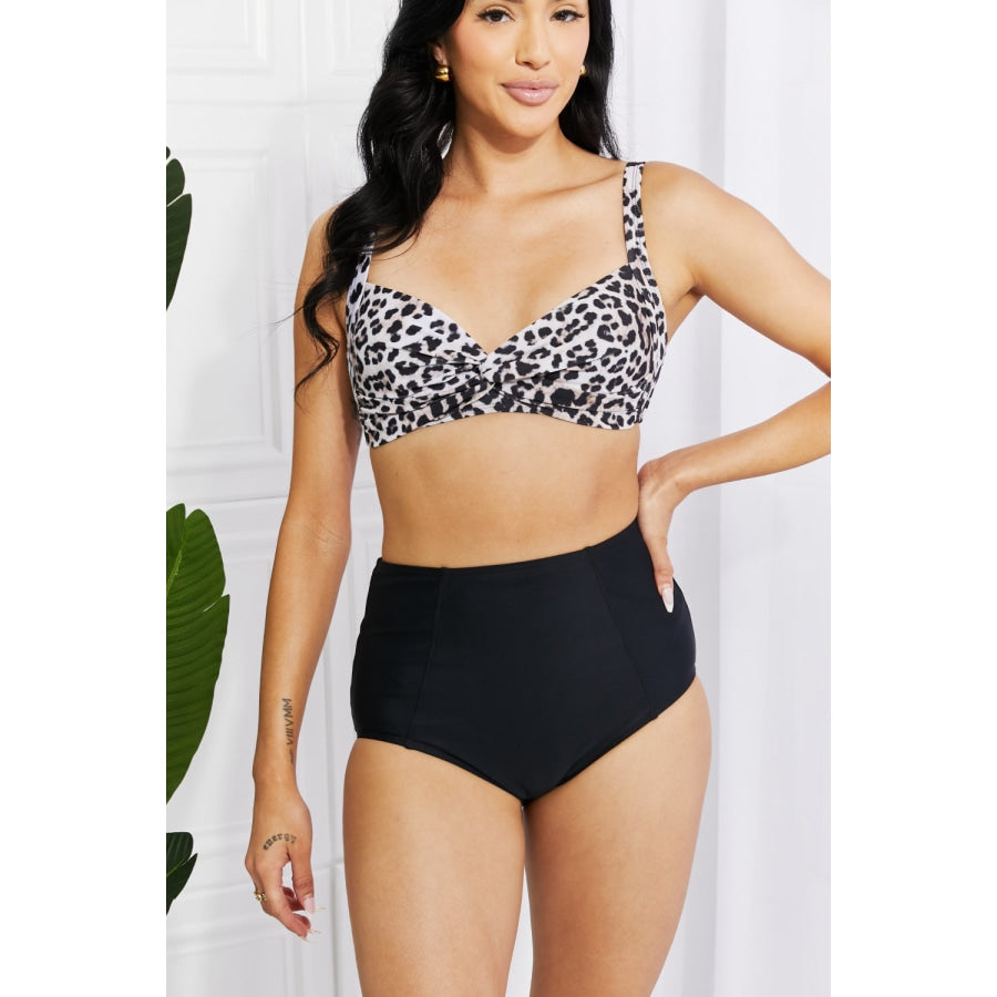 Marina West Swim Take A Dip Twist High-Rise Bikini in Leopard