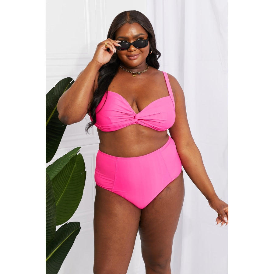 Marina West Swim Take A Dip Twist High-Rise Bikini in Pink