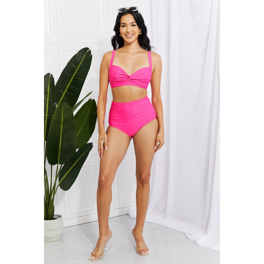 Marina West Swim Take A Dip Twist High-Rise Bikini in Pink