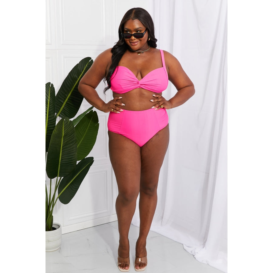 Marina West Swim Take A Dip Twist High-Rise Bikini in Pink