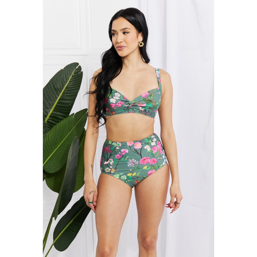 Marina West Swim Take A Dip Twist High-Rise Bikini in Sage Sage / S