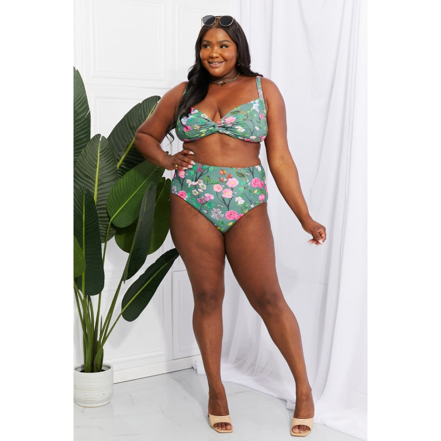 Marina West Swim Take A Dip Twist High-Rise Bikini in Sage