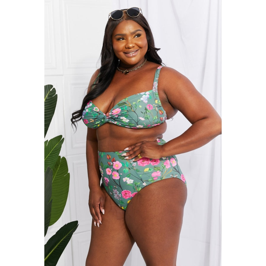 Marina West Swim Take A Dip Twist High-Rise Bikini in Sage