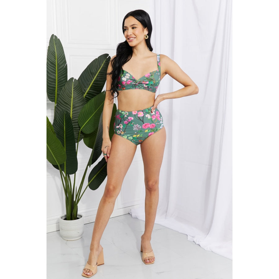 Marina West Swim Take A Dip Twist High-Rise Bikini in Sage