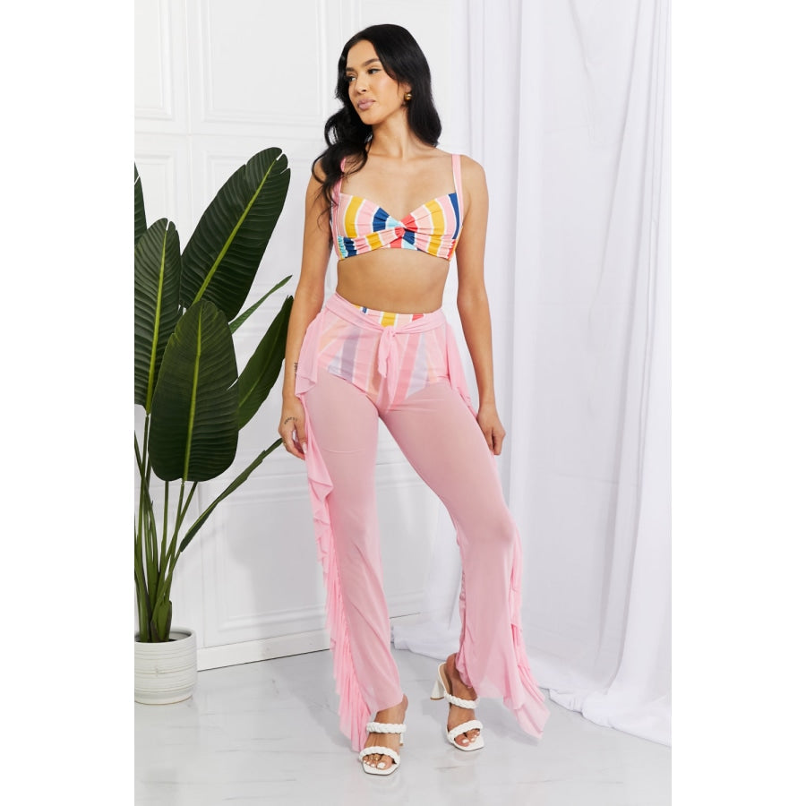 Marina West Swim Take Me To The Beach Mesh Ruffle Cover-Up Pants Blush Pink / One Size