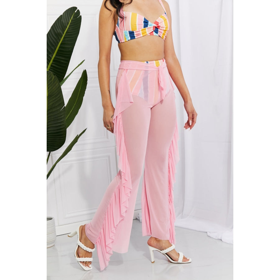 Marina West Swim Take Me To The Beach Mesh Ruffle Cover-Up Pants Blush Pink / One Size