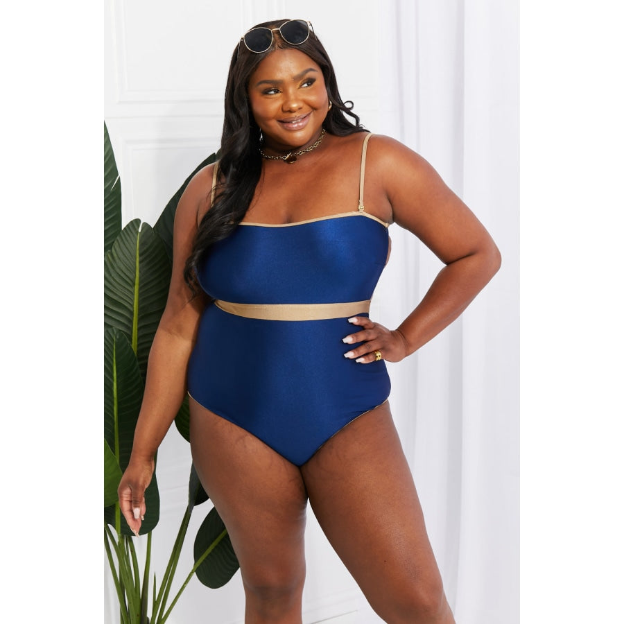 Marina West Swim Wave Break Contrast Trim One-Piece Navy / S