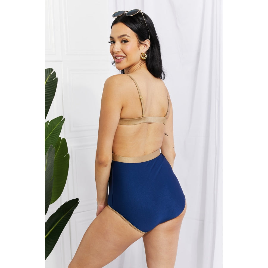 Marina West Swim Wave Break Contrast Trim One-Piece