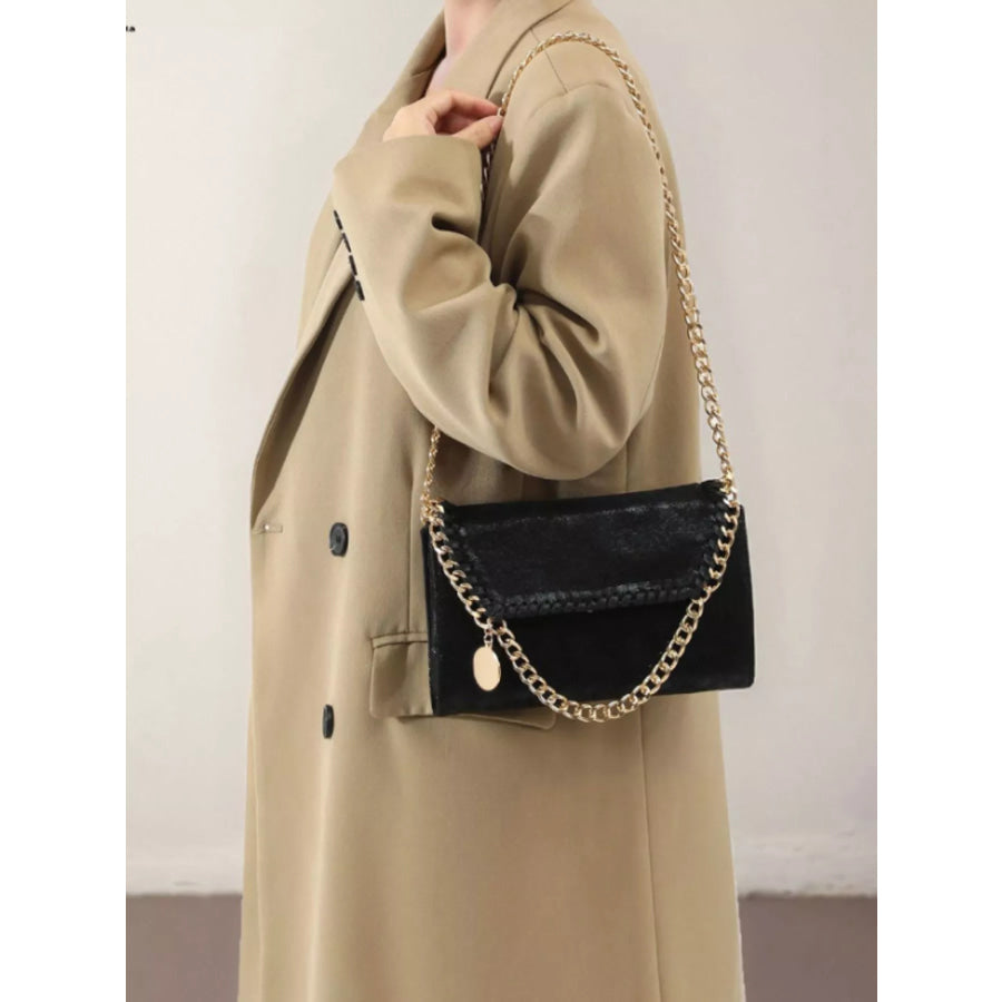 Matte PU Leather Textured Chain-Strap Shoulder Bag Black / onesize Apparel and Accessories