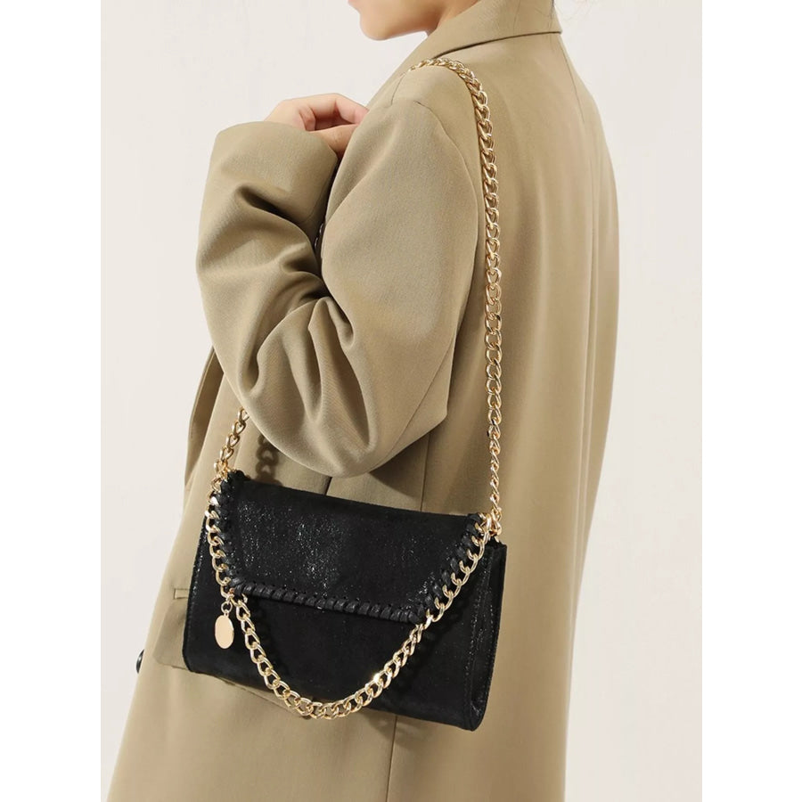 Matte PU Leather Textured Chain-Strap Shoulder Bag Black / onesize Apparel and Accessories