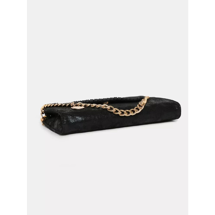 Matte PU Leather Textured Chain-Strap Shoulder Bag Black / onesize Apparel and Accessories