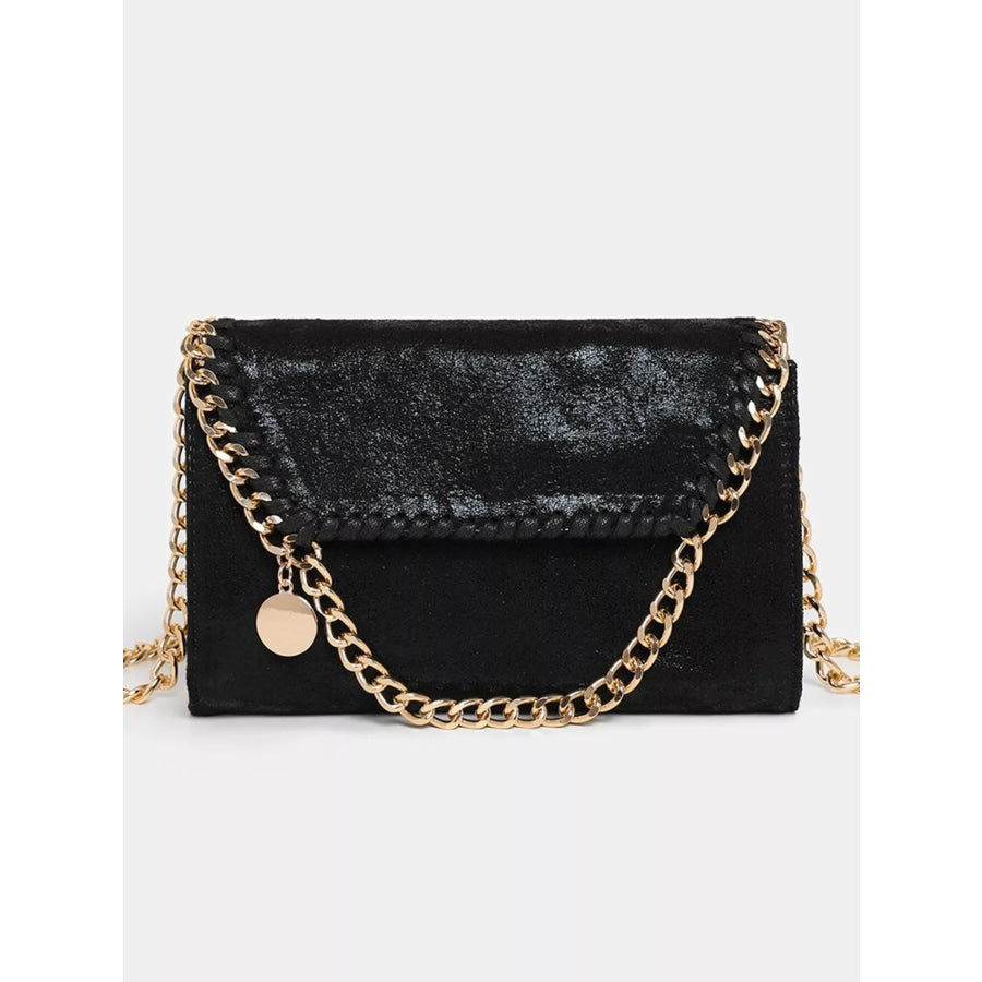 Matte PU Leather Textured Chain-Strap Shoulder Bag Black / onesize Apparel and Accessories