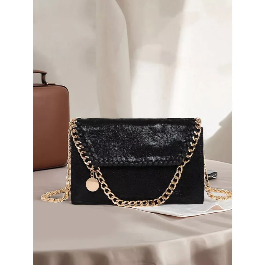 Matte PU Leather Textured Chain-Strap Shoulder Bag Black / onesize Apparel and Accessories