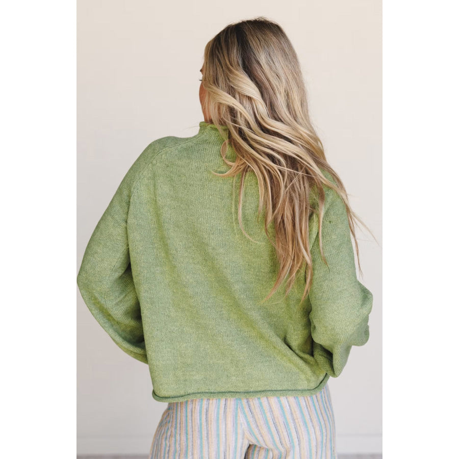 Meadow Mist Green Unique Fish Knit Oversized Round Neck Sweater Meadow Mist Green / S / 52% Viscose + 26% Polyester + 22% Polyamide