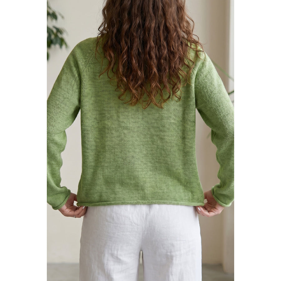 Meadow Mist Green Unique Fish Knit Oversized Round Neck Sweater Sweaters & Cardigans/Sweaters