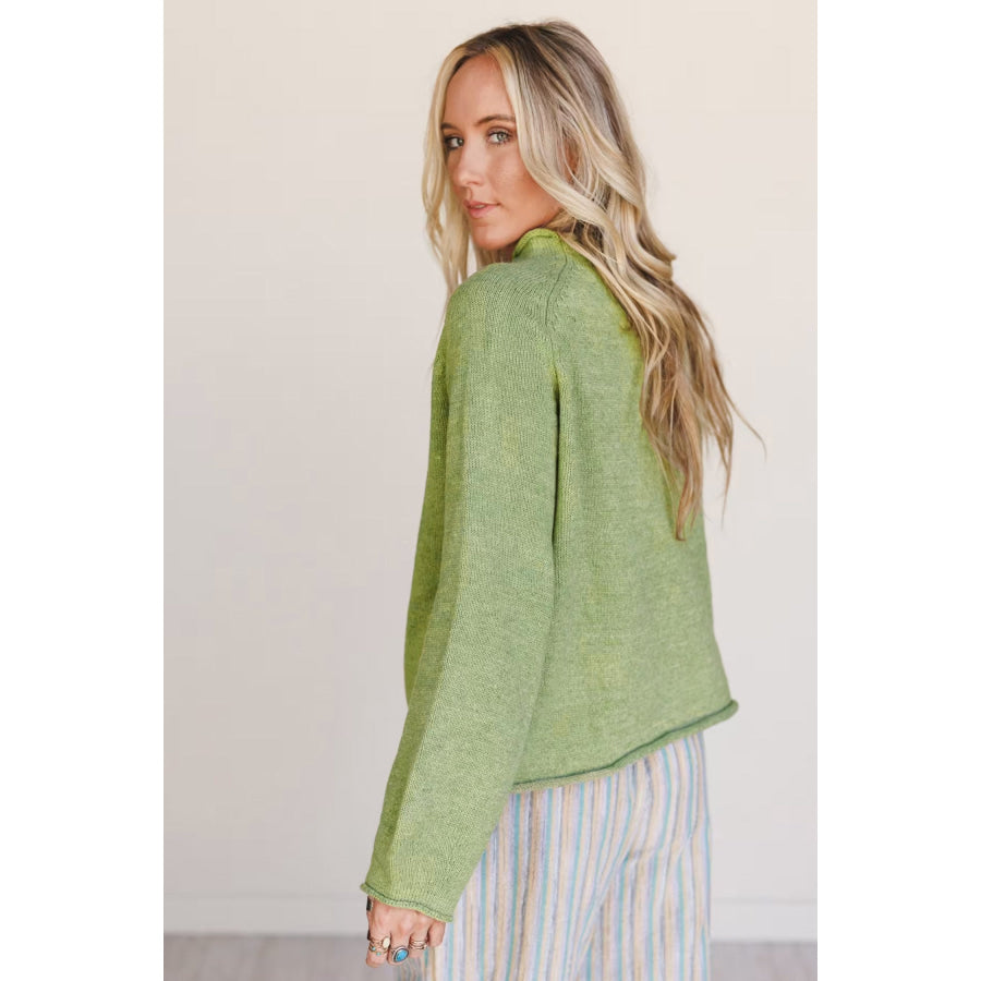 Meadow Mist Green Unique Fish Knit Oversized Round Neck Sweater Sweaters & Cardigans/Sweaters
