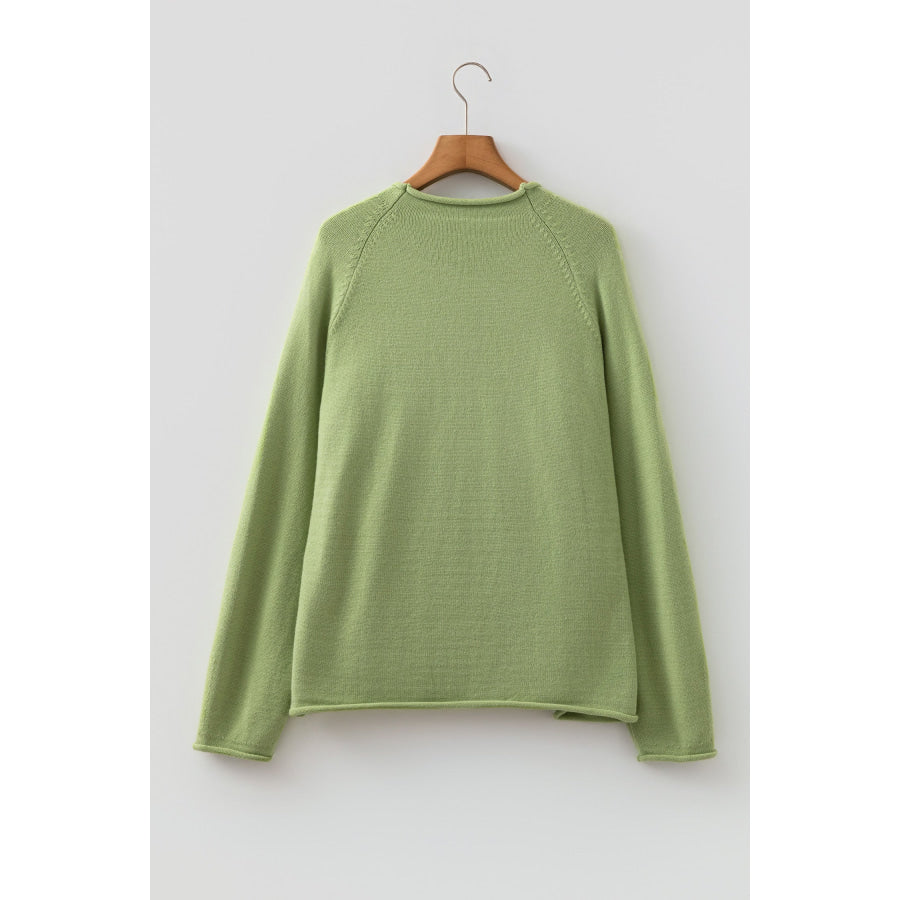 Meadow Mist Green Unique Fish Knit Oversized Round Neck Sweater Sweaters & Cardigans/Sweaters