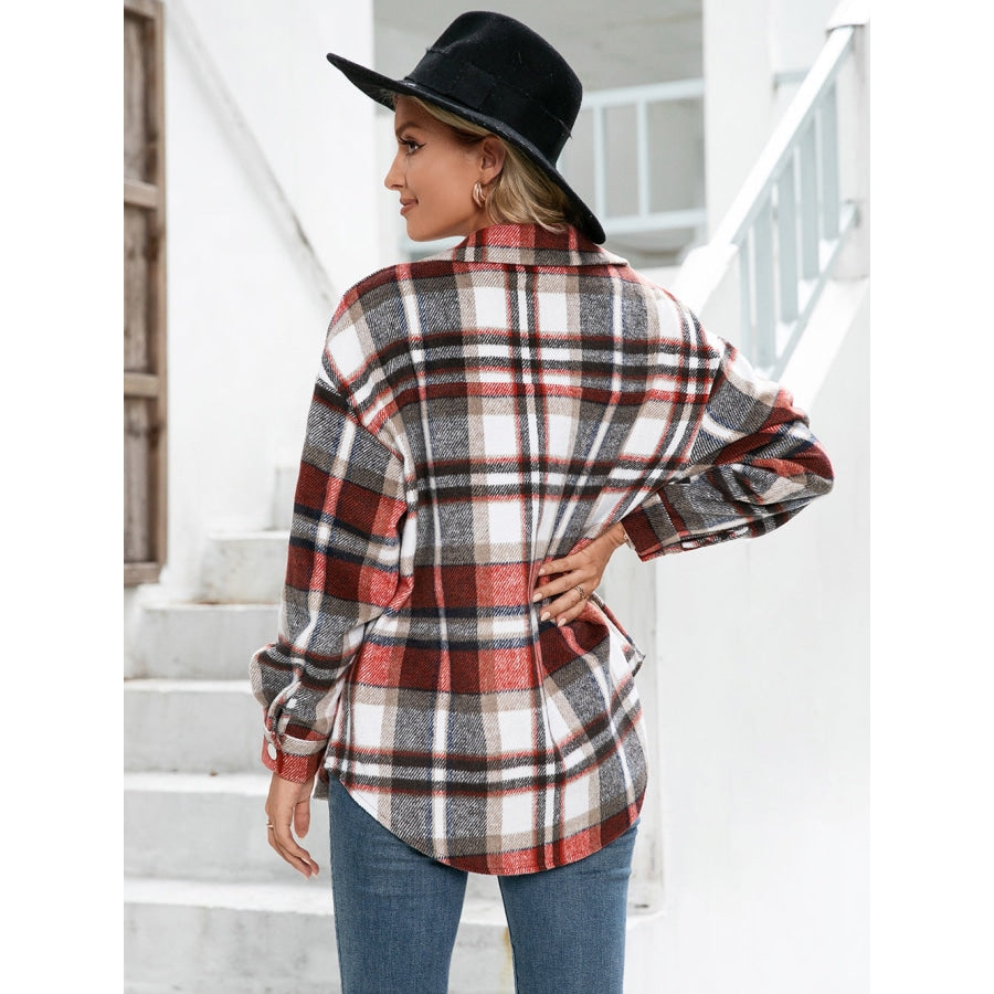 Meet You Outside Plaid Button Down Curved Hem Shacket