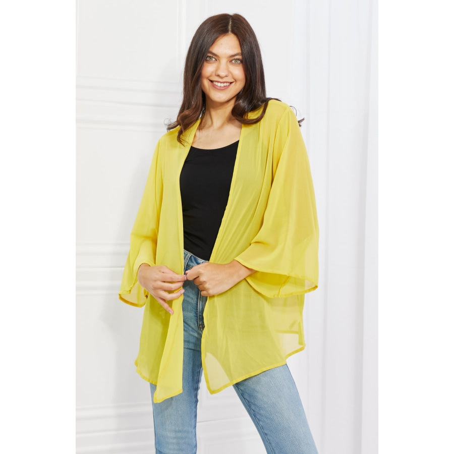 Melody Just Breathe Full Size Chiffon Kimono in Yellow Banana Yellow / S/M