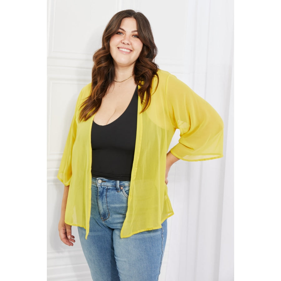 Melody Just Breathe Full Size Chiffon Kimono in Yellow