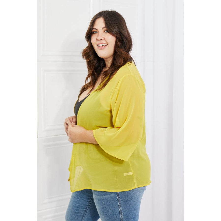 Melody Just Breathe Full Size Chiffon Kimono in Yellow