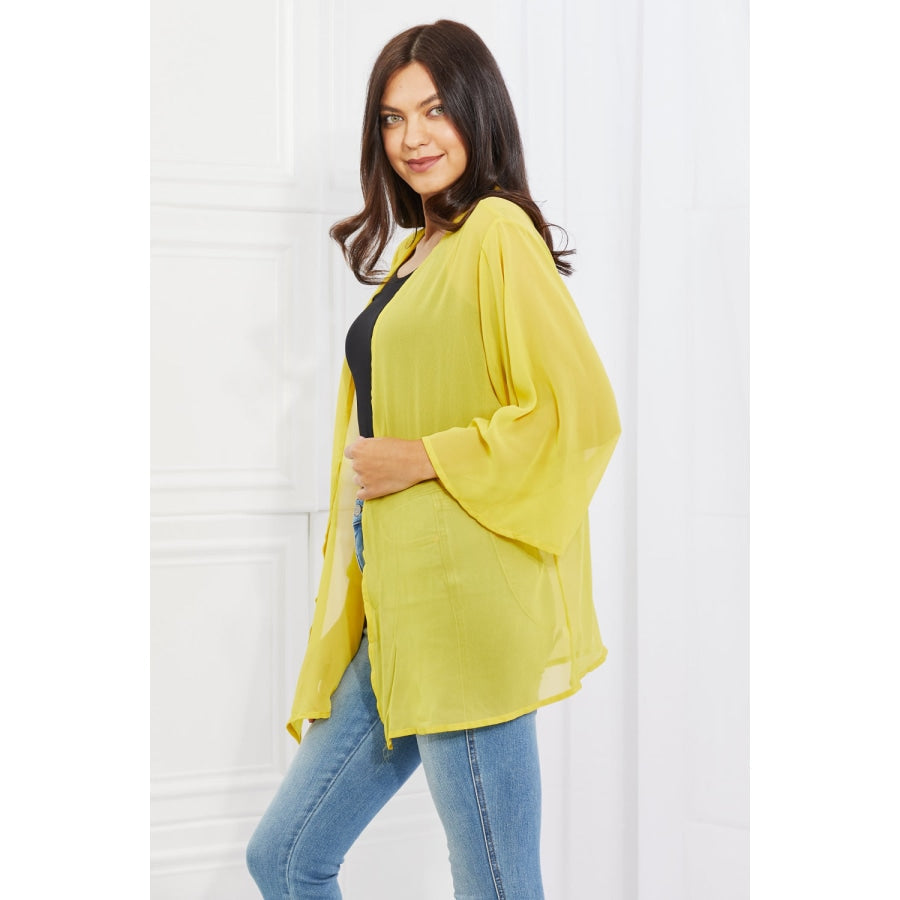 Melody Just Breathe Full Size Chiffon Kimono in Yellow