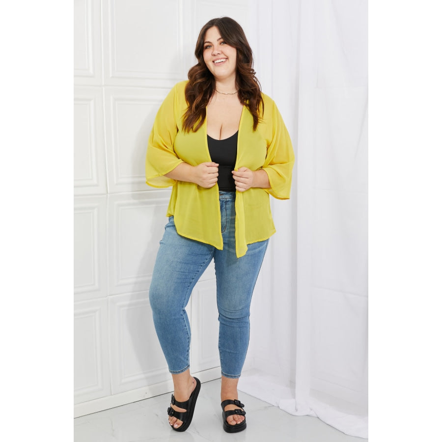 Melody Just Breathe Full Size Chiffon Kimono in Yellow