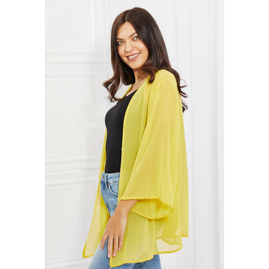 Melody Just Breathe Full Size Chiffon Kimono in Yellow