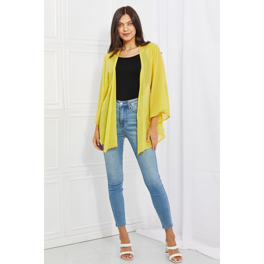 Melody Just Breathe Full Size Chiffon Kimono in Yellow